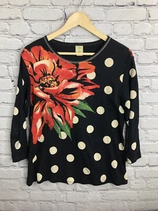 Jess & Jane Top Shirt Women Large Long Sleeve Flower Dots Rhinestone Pullover US - Picture 1 of 9