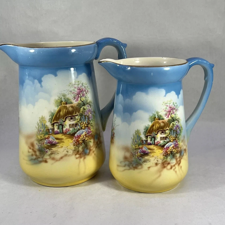 Vintage Falcon Ware Homestead Earthenware Pitcher Vase x2. #R6 - Image 1 of 4