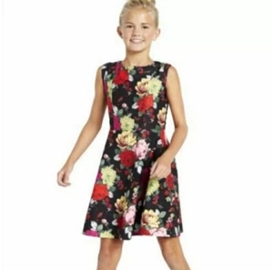 Baker By Ted Baker Dress Girls 8 Black Multi Floral Party Flower Girl Church - Picture 1 of 15