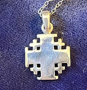 925 Sterling Silver Jerusalem Cross Pendant Five Fold Cross 18" Necklace - Picture 1 of 5
