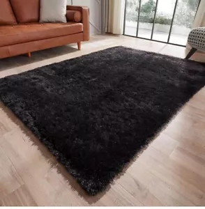 7x10 Black Area Shag Rug - Picture 1 of 7