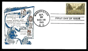 934 3c Stamp (1945) THE U. S. ARMY HEROES 'SAVE FREEDOM' FDC WITH WWII SERVICE ! - Picture 1 of 1
