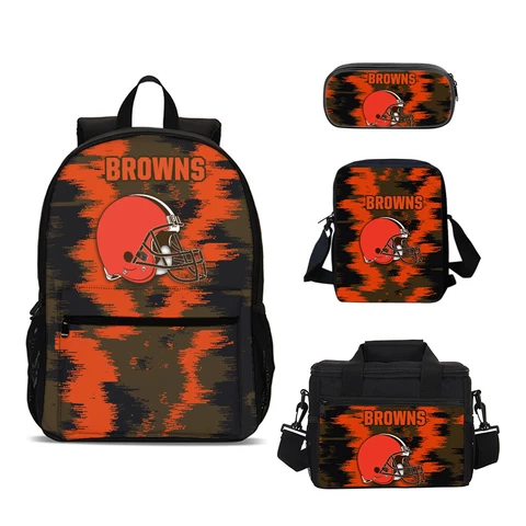 Cleveland Browns School 4PCS Backpacks Set Pen Bag Crossbody Bag Lunch Bag Gift Cover