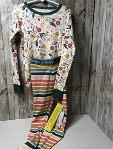 NWT Cat & Jack Pajamas 2 Piece Set Floral Top Striped Pants Girls Sz 6 Free Ship - Picture 1 of 3