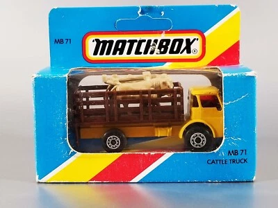 Matchbox Dodge Cattle Truck w/ Cream Cows / 1984 / MB71 / Unpunched Blue Box - Image 1 of 4