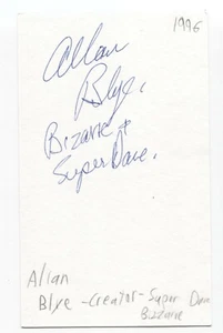 Scheda indice Allan Blye firmata 3x5 autografo firma Super Dave Osborne creatore - Foto 1 di 2
