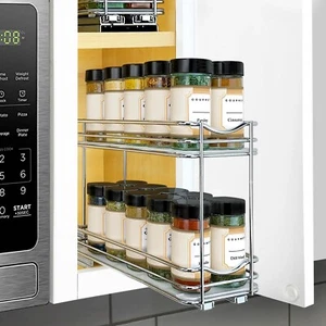 LYNK PROFESSIONAL® Pull Out Spice Rack Organizer for Cabinet - 2 Tier, Chrome - Picture 1 of 10