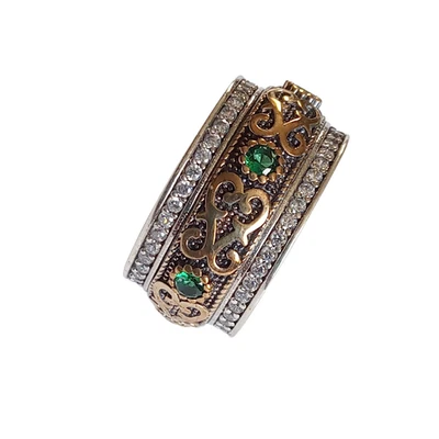 Кольцо с зеленым изумрудом из стерлингового серебра 925 пробы ручной работы Hurrem Sultan размер 6 - Изображение 1 из 4