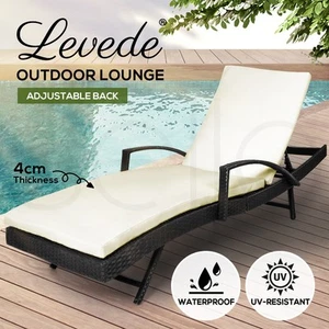 Levede Outdoor Sun Lounger Furniture Wicker Lounge Garden Patio Bed Cushion Pool - Picture 1 of 12