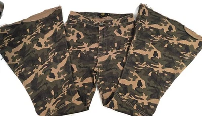 Pantalones de mezclilla Lucky & Blessed para mujer 14 camuflados acampanados parte inferior dobladillo crudo elástico boho Foto 1 de 4