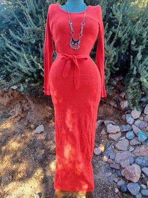 Maxi Vestido Vintage Años 60 Rojo Cuerpo-Consciente Tejido Fiesta Vacaciones 1970-algo Foto 1 de 4