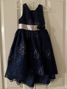 Girls Princess Faith Navy And Silver Lined Dress Size 6 - Picture 1 of 4
