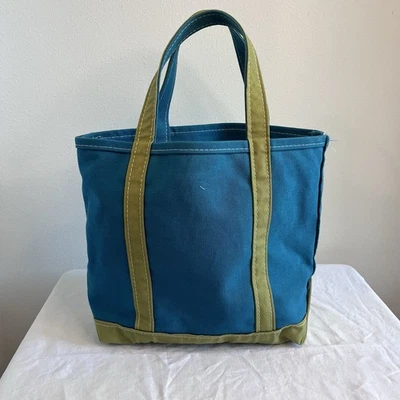 LL Bean Classic Canvas Vintage 90’s USA BOAT AND TOTE Bag Blue/Green Medium - Image 1 of 4