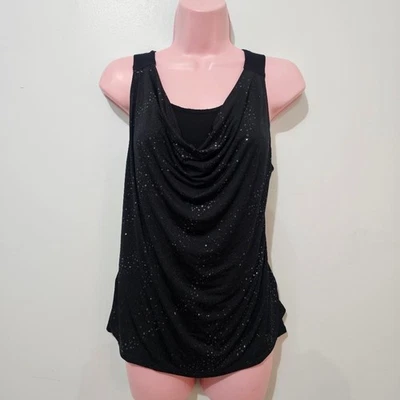Vintage Y2k - Rock & Republic - Tank Top Draped Shimmer Glitter - Size L - Black - Image 1 of 4