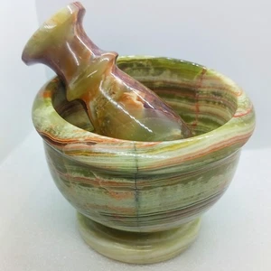 Natural Onyx Stone mortar and pestle Green Banded Onyx Crystal Bowl And Pestle  - Picture 1 of 10