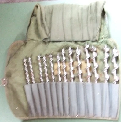 RARE, VINTAGE IRWIN AUGER BIT SET IN FABRIC ROLL - IRWIN BORKIT, 13pc - USED - Image 1 of 4