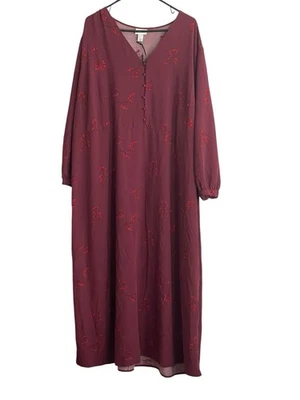 Vestido Maxi Ava and Viv Tamanho 2X Borgonha Floral Escuro Romântico Camponês Boho Outono - Imagem 1 de 4