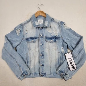 ALMOST FAMOUS Women’s Denim Jean Jacket Size XL Blue Distressed Denim - Picture 1 of 15