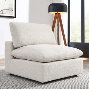 Modway Commix Down Filled Overstuffed Boucle Fabric Armless Chair in Ivory - Picture 1 of 10