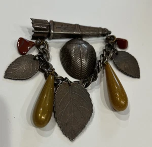 Vintage Kate Hines handcrafted brooch pin brutalist brass dangle - Picture 1 of 8