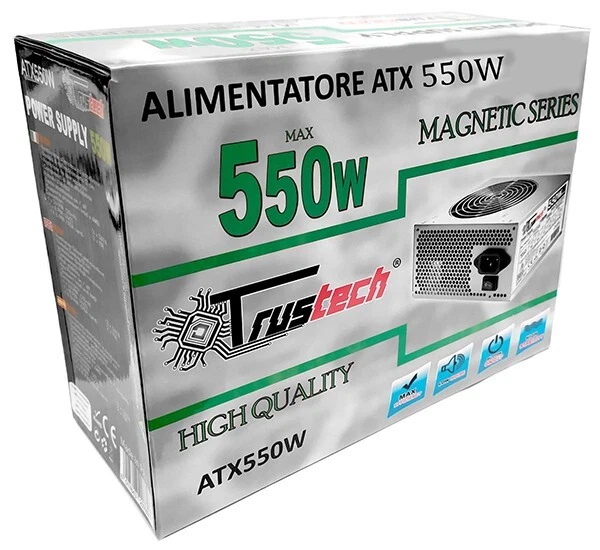 Alimentatore ATX 550W Fan 12cm. 8 Pin ATX550W, Trustech - Immagine 1 di 2