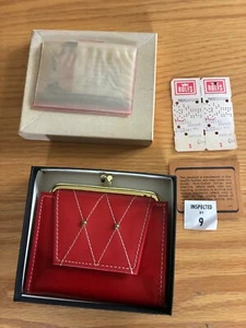 Vintage Rolfs Leder rot Schloss Münze Doppelfaltung Geldbörse Druckknopf Leder - Bild 1 von 5