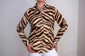 Lauren Ralph Lauren Women's Tan Brown Zebra Print Button Up Top Large - Mobwife - Picture 1 of 6
