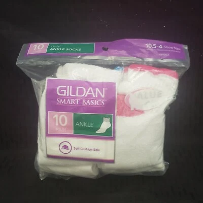 Nuevo de Lote Antiguo 1980 Gildan Niñas Calcetines al Tobillo Nuevos 10 Pares Foto 1 de 4