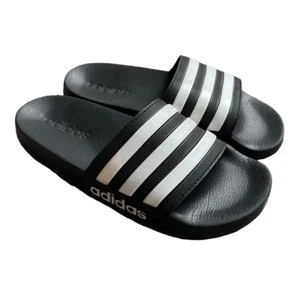 Adidas Youth Slides 2 Black White Sandals Slip Ons Casual - Picture 1 of 9
