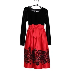 Rare Edition Mädchen Party Kleid schwarz Samt rot Rock Blumen Glitzer Detail 6X - Bild 1 von 9