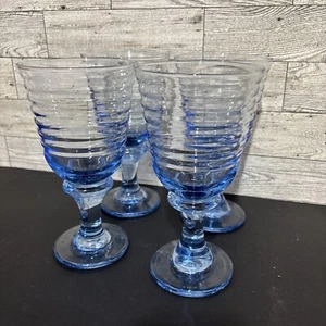 VINTAGE SET of 4 LIBBEY Sirrus Light Blue Wine Water Goblets- Spool Stem Glasses - Picture 1 of 3