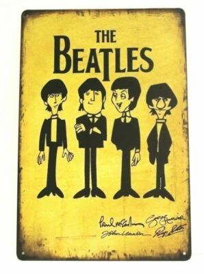 The Beatles Tin Metal Poster Sign Vintage Rustic Style Cartoon Drawing Sketch D - Image 1 of 4