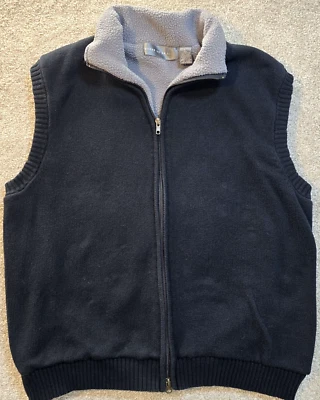 Oscar De La Renta Suéter Chaleco Forrado de Vellón Cremallera Completa Algodón Negro Gris Talla L Foto 1 de 4