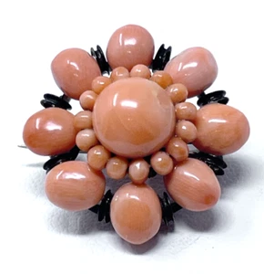 Antique Sterling Victorian Mediterranean Coral Button Cluster Brooch - Picture 1 of 5