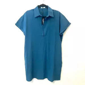 Zeagoo Blue Cotton Shirt Dress Size Large NEW Short Sleeve Pockets Casual - Picture 1 of 9