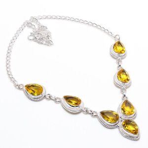 Yellow Citrine Gemstone 925 Sterling Silver Jewelry Necklace Size- 18"