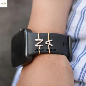 A To Z 14k Gold Initial Charm Pave Diamond Finding For Smart Watch Strap Slider - Picture 1 of 8