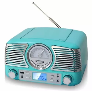 "TechPlay QT62BT TR Retro Compatto Stereo Bluetooth CD AM Radio FM ""Turchese" - Foto 1 di 2