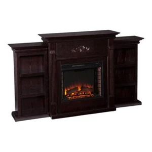 SEI Furniture Fredricksburg Wood Electric Fireplace with Bookcases in Black - Picture 1 of 8