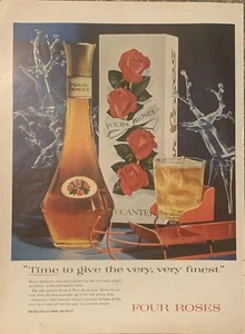 1956 Four Roses Whiskey PRINT AD Christmas Decanter Give Very Finest VTG 1950s - Picture 1 of 5