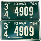 Vintage 1964 Iowa Auto License Plate Set Floyd Co. Garage Wall Decor Collectors