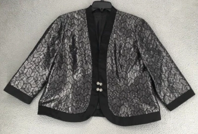 Formal Cropped Jacket Approx Size L Rhinestone Embellished 3/4 Sleeve Gray Black - Image 1 of 4