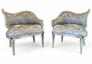 ENC-1172:Pair - 1950s Maison Jansen Inspired Asymmetric Boudoir or Parlor Chairs - Picture 1 of 18