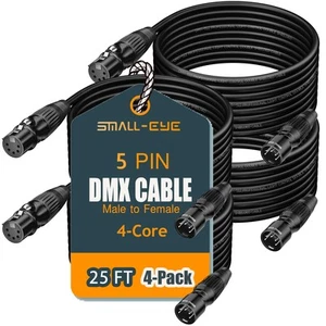 DMX Cables 25 ft 4 Pack - 5 Pin Male to Female, 4-Core Shielded DMX512 Stage ... - Picture 1 of 6