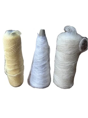 Lot 3 Spool Cones Mohair Wool Blend Yarns Unbranded—white, cream, yellow - Image 1 of 4