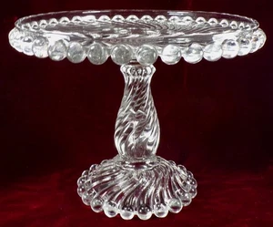 Ray Ball & Swirl Cake Stand McKee Clear Glass EAPG 1893 Antique - Picture 1 of 8