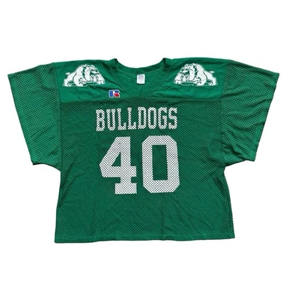 Camiseta de fútbol vintage de los 80 Russell Athletic Bulldogs #40 malla verde hecha en EE. UU. M Foto 1 de 4