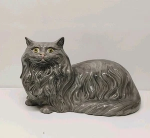Vintage Keramik Perserkatze grau groß 16" lang handbemalt glasiert 1977  - Bild 1 von 20