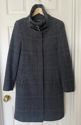 RALPH LAUREN женщин черный и серый Houndstooth клетку шерсти смесь пальто куртка Sz 6 - Изображение 1 из 4