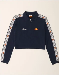 ELLESSE Womens Crop Long Sleeve Polo Shirt UK 6 XS Navy Blue Colourblock CU31 - Picture 1 of 3